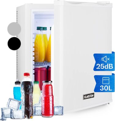 Klarstein Mini Fridge - 23L Compact Refrigerator for Drinks & Cosmetics - Quiet Mini Bar with Adjustable Shelf - Skincare Fridge 5-15°C (White)