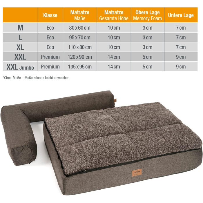 JAMAXX Преміум Софа для собак 4-в-1 - Ортопедичний диван з Memory Foam, знімна подушка, товста підкладка, змінний чохол, пральна машина, PDB3015 (L) 110x80x10 ECO, коричневий