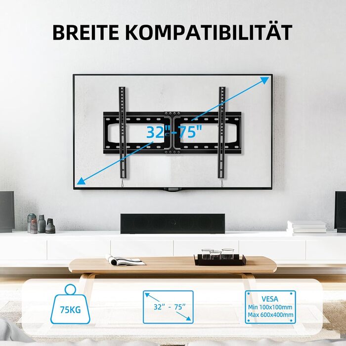 Кріплення для телевізора HOME VISION: настінне, нахильне, універсальне, для телевізорів 32-75 дюймів (плоских та вигнутих), до 75 кг, VESA 600x400 мм