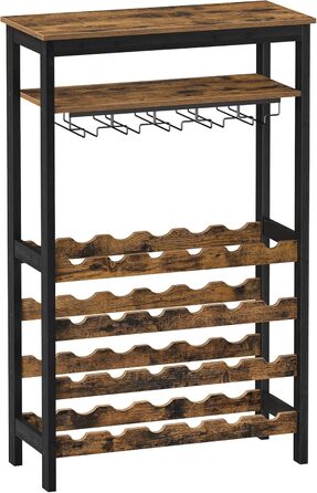SONGMICS Wine Rack, for 24 Wine Bottles, Freestanding, Bottle Rack with Glass Holders, for Kitchen, Bar, Dining Room, vintage brown-black KWR028B01