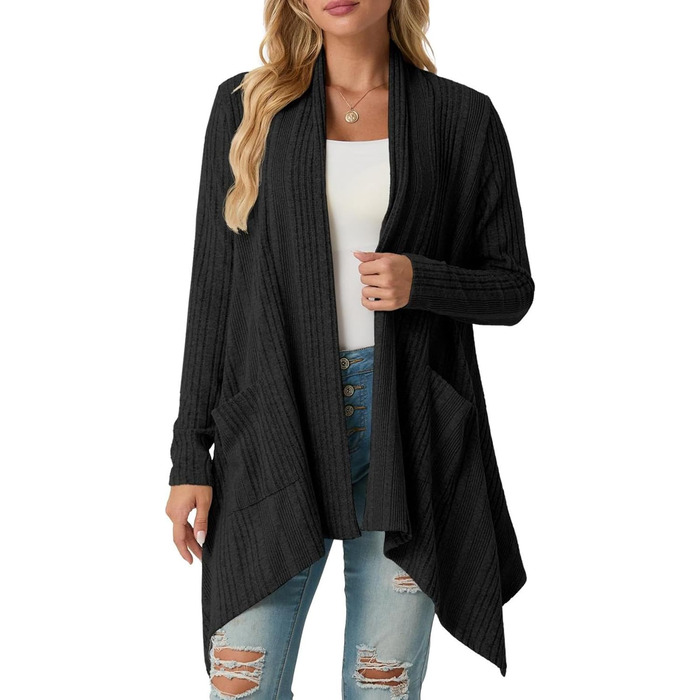 Кардиган жіночий Grecerelle з довгим рукавом, в'язаний, з кишенями, чорний