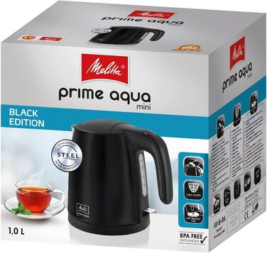 Електричний чайник MELITTA Prime Aqua mini, 1.0 л, 2200 Вт, чорний, нержавіюча сталь
