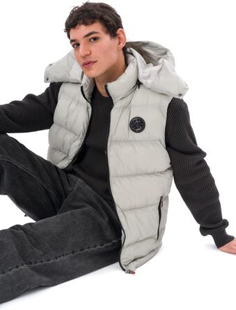 Чоловіча жилетка з пуховиком Premium – м'який матеріал, знімна капюшон (S, Сірий)