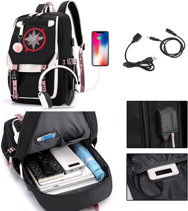 Рюкзак Stray Kids для школярів: USB-порт, навушники, Kpop, для ноутбука