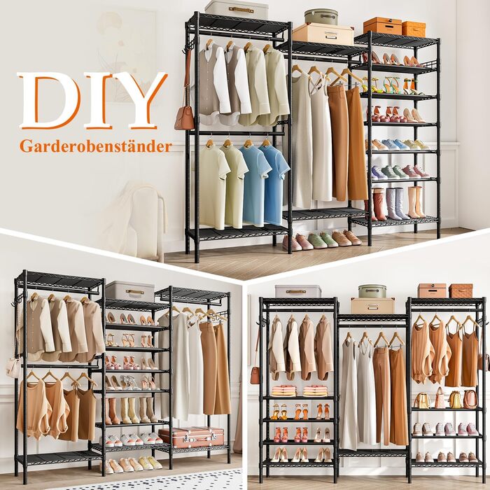 Стійка для одягу KZOBYD з полицями та гачками, чорна