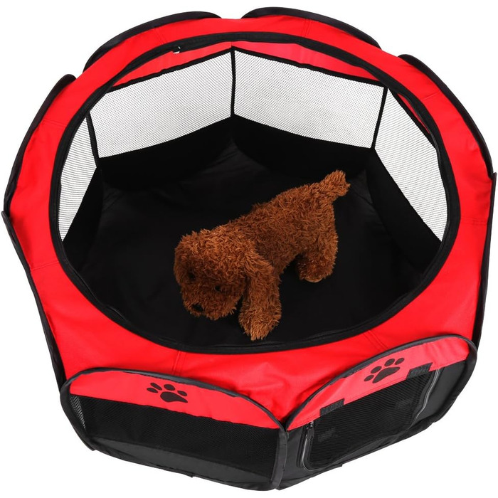 Клітка-манеж для домашніх тварин, автоматична, складна, знімний дах, для собак та котів, сітчаста тканина, захист від сонця, червона, 81 x 45 см