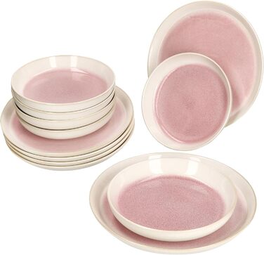 MamboCat Tafelservice Paris: 12 предметів, кремово-рожевий, керамічний посуд для 6 осіб (6 тарілок суп 400мл + 6 тарілок для їжі)