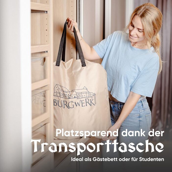 Надувне ліжко для 2 осіб [3-в-1 система] | Елегантне гостьове та кемпінгове ліжко | Надувна матрац з електропомпою 150x200 | Самостійно надувна повітряна матрац для 2 осіб, бежевий