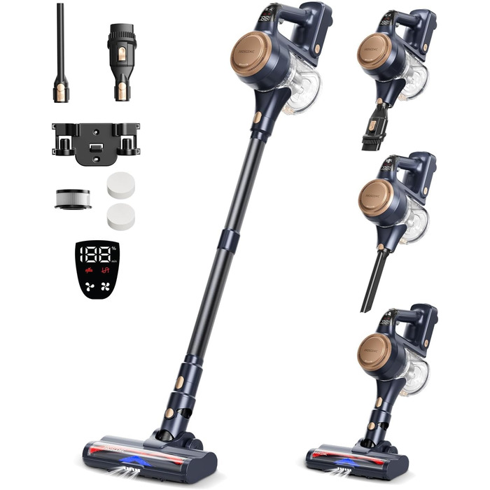 Proscenic P11 Lite 38kPa/400W Cordless Vacuum Cleaner - Lightweight, 40-Minute Replaceable Battery, LED Display, Pet-Friendly, Suitable for Carpets/Hard Floors, Black-Gold