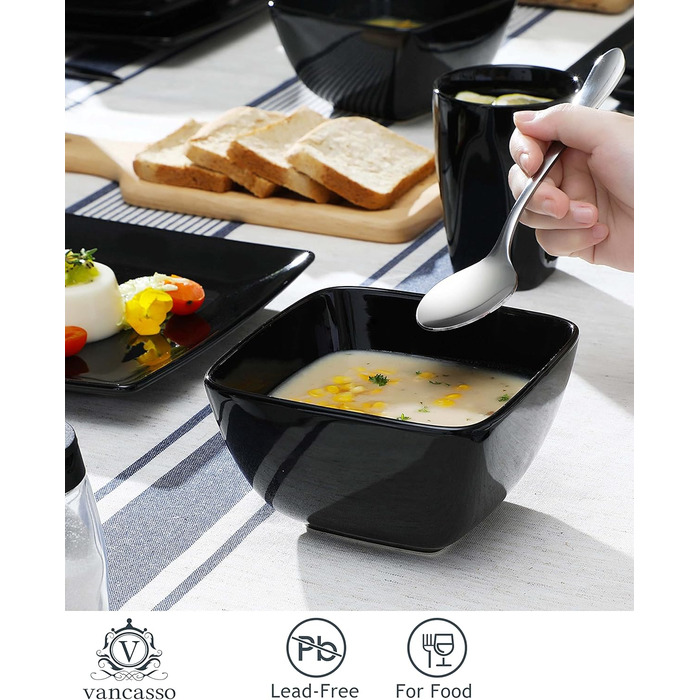 Vancasso Tableware Stoneware, 16-piece SOHO square dish set for 4 people, combination tableware set, square