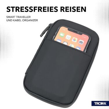 TROIKA Smart Traveller and Cable Organizer Black TECH Traveller – Front Pocket, Zip Pocket, Card Slots – Polyester, Polyurethane, Tarpaulin (Canvas) – Black Original