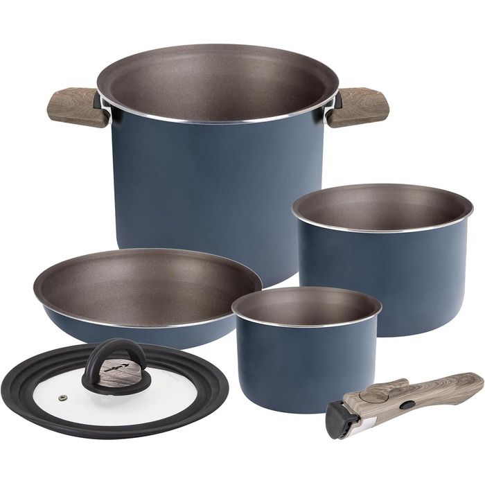 Набір кухонного посуду Brunner Camping HOHES Alu (каструлі та сковорідки) для 2-4 особи. Легкий, покритий, високоякісний, стакесний. Діаметр 18, 20, 22 см. Vakublock.