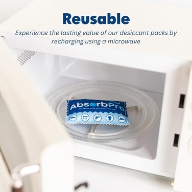 Absorb Pro Rechargeable Moisture Absorber Bags, 10 Pack, 100g, Reusable Moisture Absorbers, Silica Gel Packets for Trash Cans, Gym Bags, Gun Safes, Food Storage