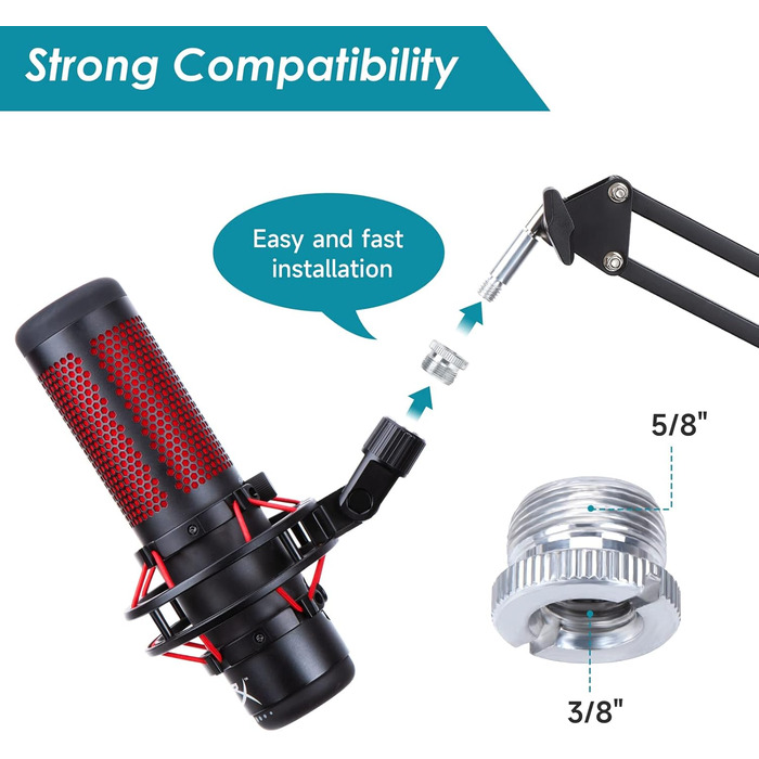 Кріплення для мікрофону YOUSHARES, сумісне з HyperX QuadCast, металева клямка для стільниці, підставка для мікрофона з поп-фільтром, гнучкий мікрофонний важіль