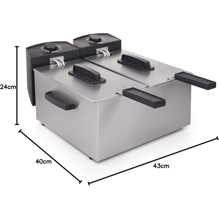 Princess 183123 Stainless Steel Double Deep Fryer - 2 x 3 Liters (2 x 1800 Watts) with Cold Zone Function, 6 L