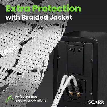 Акустичний кабель GEARit з банановими штекерами 12 AWG, 10.7 м, OFC CL2, плетений для Hi-Fi, домашнього кінотеатру, підсилювачів (Золотий)