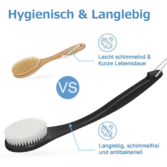 Масажна щітка для тіла з довгим руків'ям - чорна (PE) для пілінгу та масажу