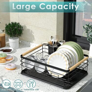 Dish Drying Rack, Dish Basket, Dish Drying Rack, Dish Drying Stand, Dish Drying Rack for Countertop Sink Organizer (White) (Black)
