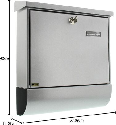 Поштова скринька Burg Wächter Vario ANT з газетницею та табличкою для імені, оцинкована сталь, формат DIN C4, 2 ключі, колір срібний