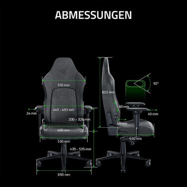 Ігрове крісло Razer Iskur V2 з адаптивною поперековою підтримкою, щільна піна, 4D-підлокітники, міцна тканина