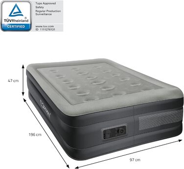 Надувна матрац для 2 осіб ML-Design 203x157x47 см з електричним насосом, сертифікат TÜV, для кемпінгу та гостей, сірий