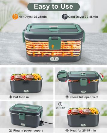 AUTOPkio Electric Lunch Box 1.8L 80W, 12V/24V/220V Large Heated Food Warmer with Bag, Stainless Steel Fork & Spoon for Car, Truck, Office