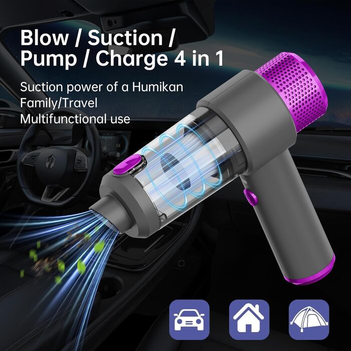 Ручний бездротовий пилосос QQLIKE з акумулятором 15000Pa, HEPA-фільтр, для авто, кухні, видалення шерсті тварин, фіолетовий