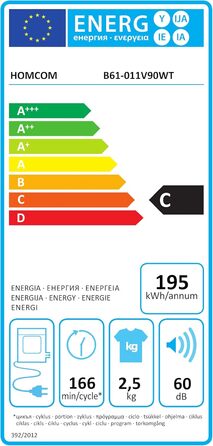 Міні-сушарка для одягу HOMCOM з 6 програмами, LED-дисплеєм, 4 кг, до 60°C, 800W, окремо стояча/настінна, з захистом від перегріву, біла