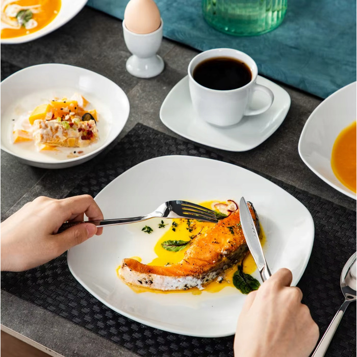 Елегантний білий порцеляновий обідній сервіз на 6 осіб, 50 предметів