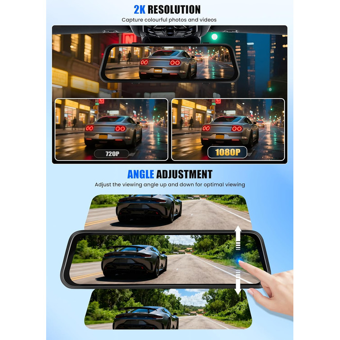 Дзеркало заднього виду з відеореєстратором CAMECHO 2K Full HD, 9.66