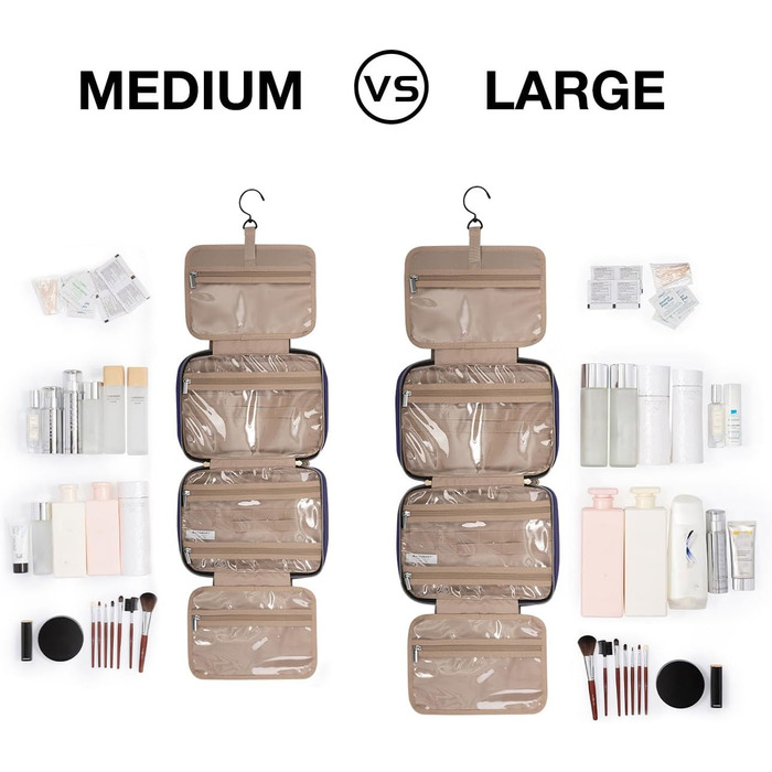 Сумка для косметики BAGSMART, дорожня косметичка з прозорою кишенею, блакитна (L)