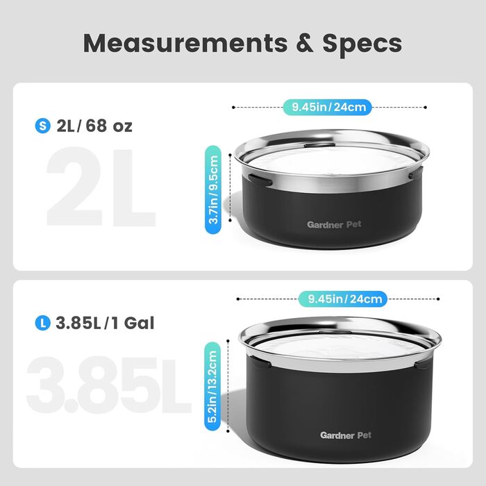 Миска для води для собак Gardner Pet, не проливається, з нержавіючої сталі, 2L, чорна