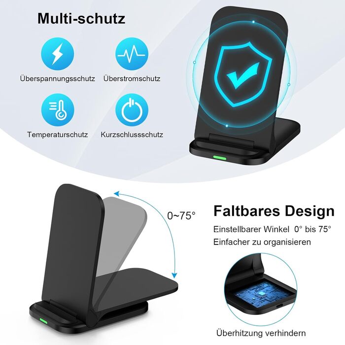 Бездротова зарядка 15W для Samsung Galaxy та iPhone: складний зарядний стан для швидкої зарядки