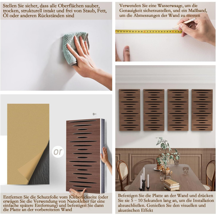 Акустичні панелі JBER для звукоізоляції стін, самоклеючі шумопоглинаючі плити з імітацією темного горіха (еліптичний візерунок), 60×30×4.5 см, 4 шт — для студії та дому