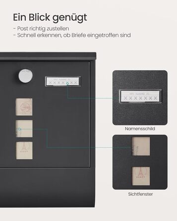 Поштова скринька SONGMICS з замком, оглядовим вікном та відділенням для газет, сіра, 10x30.8x33.8 см (GMB20AG)