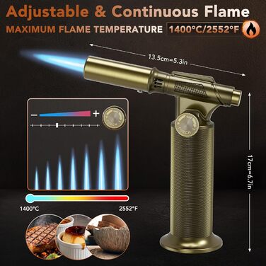 Бутан-пальник Flambierbrenner: кухонна лампа з регулюванням кута на 90°, безпечним закриттям та регульованою полум'ям для паяння (зелений та чорний)