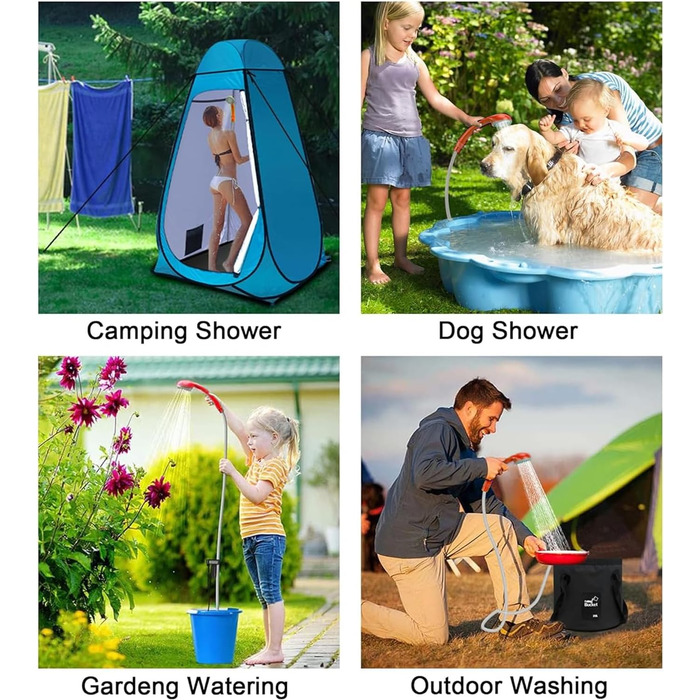 Кемпінгова душова кабіна Zooma з насосом, портативна душова для відпочинку на природі та саду (Orange 1, 2 батареї)
