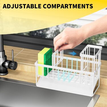 Cisily Kitchen Sink Caddy Organizer with Tall Brush Holder, Sponge Holder for Sink, 304 Stainless Steel, Kitchen Countertop, Soap Dispenser, Organizer, Kitchen Decor and Accessories (White/Opulent Garden)