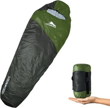 Сумка спальна Steinwood Premium, з'єднувана, широка, 3-4 сезони, 210 см, для кемпінгу, мумієподібна, для гірських хат, літня, оливковий колір, двостороння блискавка