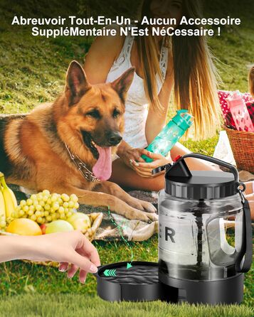 Льосоток 2200 мл пляшка для води для собак, переносний XXL великий об'єм - для подорожей та кемпінгу для великих собак (Чорний)