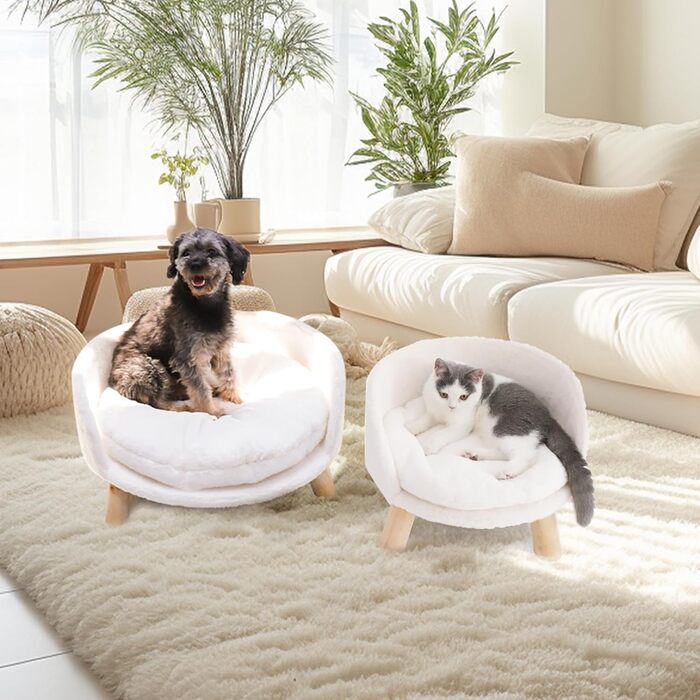Luxury Cat Sofa, Large Cat Sofa, Cat Chair, Cat Stool, Elevated Cat Bed with Cat Cushions, Pet Sofa, Dog Sofa for Small Dogs, 40cm beige (L 62 x W 62 x H 33 cm)