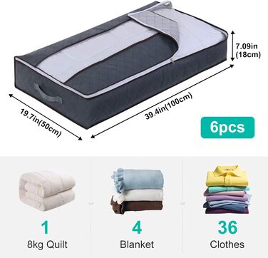 6 штук підліжкова комода, підліжкові ящики для зберігання з флісу, складані мішки для зберігання одягу, підліжкові мішки для зберігання одягу