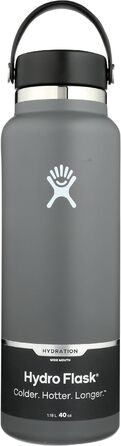 HYDRO FLASK - 1180ml (40oz) Water Bottle - Insulated Stainless Steel Water Bottle - Sport Bottle with Leakproof Flex Cap Lid & Strap - Dishwasher Safe Thermos Bottle - Wide Mouth Opening - (Stone, 1183 ml)