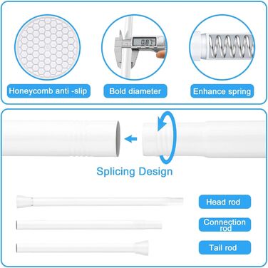 Штанга для карниза без свердління, 113-196 см. Телескопічна штанга для душу, фіранки, вікна, кухні, шафи. (71-122 см, 4 шт., білий)