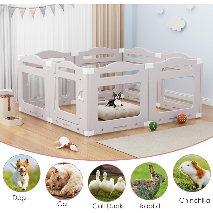 Клітка для цуценят з акрилу 60 см, 7+1 шт. з дверцятами, без ґрат, для дому, з присосками, прозора, теплий сірий колір, для собак та цуценят