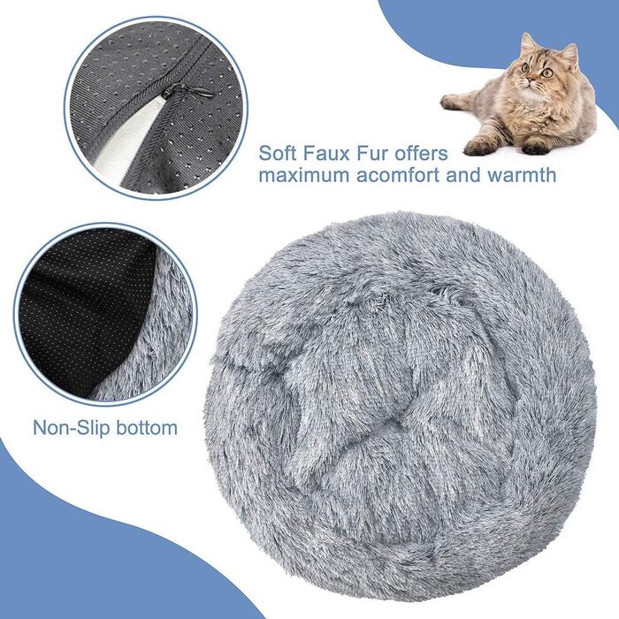 Кругле м'яке ліжко для собак та котів Haoye, Ø 50 см, біле