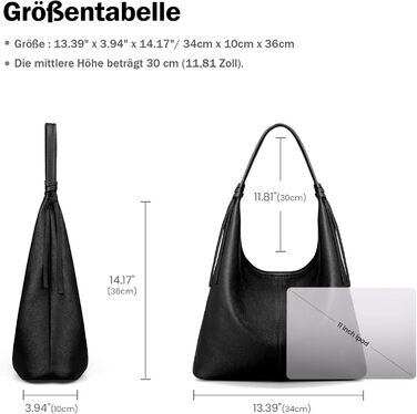 Сумка жіноча шкіряна befen Grande Shopper, чорна елегантна сумка-тоут через плече для роботи та навчання