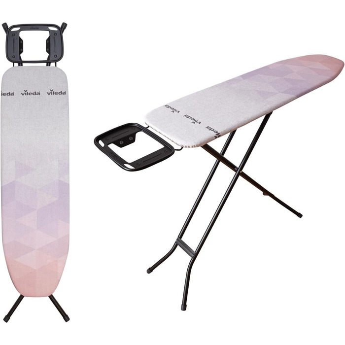 Прасувальна дошка Vileda Diamond з регулюванням висоти та покриттям з титану | Для парогенераторів, сертифікована TÜV | Велика поверхня 120x38 см, 3 роки гарантії, екологічна упаковка