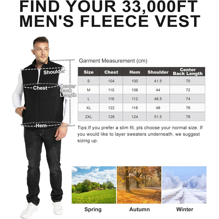 Чоловіча флісова жилетка 33000ft - ультралегка, без рукавів, з кишенями та блискавкою, чорна