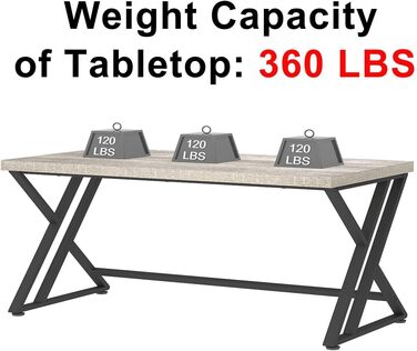 Long Computer Desk - Industrial Design Study Table for Home Office - Wood Top - 140 x 60 x 75.5 cm